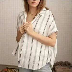 Madewell "Central Parkman" Striped Shirt White Blue Button Down Short Sleeve XS